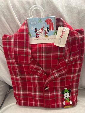 Disney Store Red Plaid Mickey Holiday adult pajamas Size XL